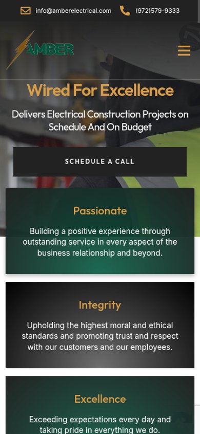 Amber Electrical website on a phone