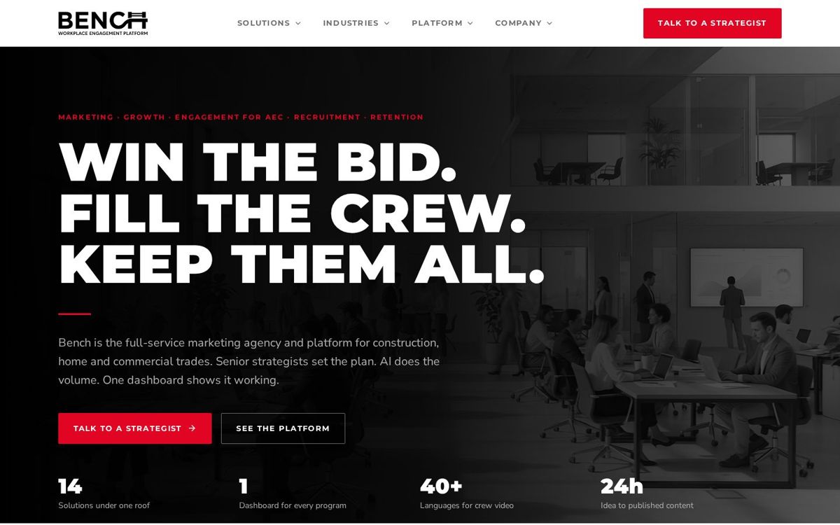 Bench Engage website on a laptop