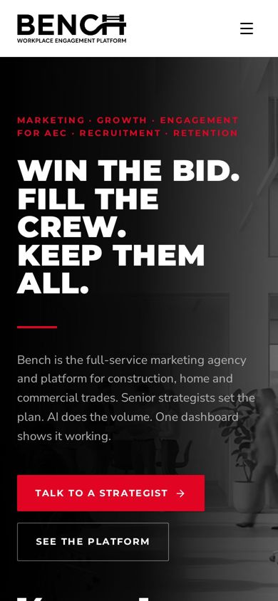 Bench Engage website on a phone