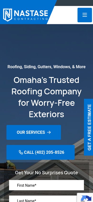 Nastase Contracting website on a phone