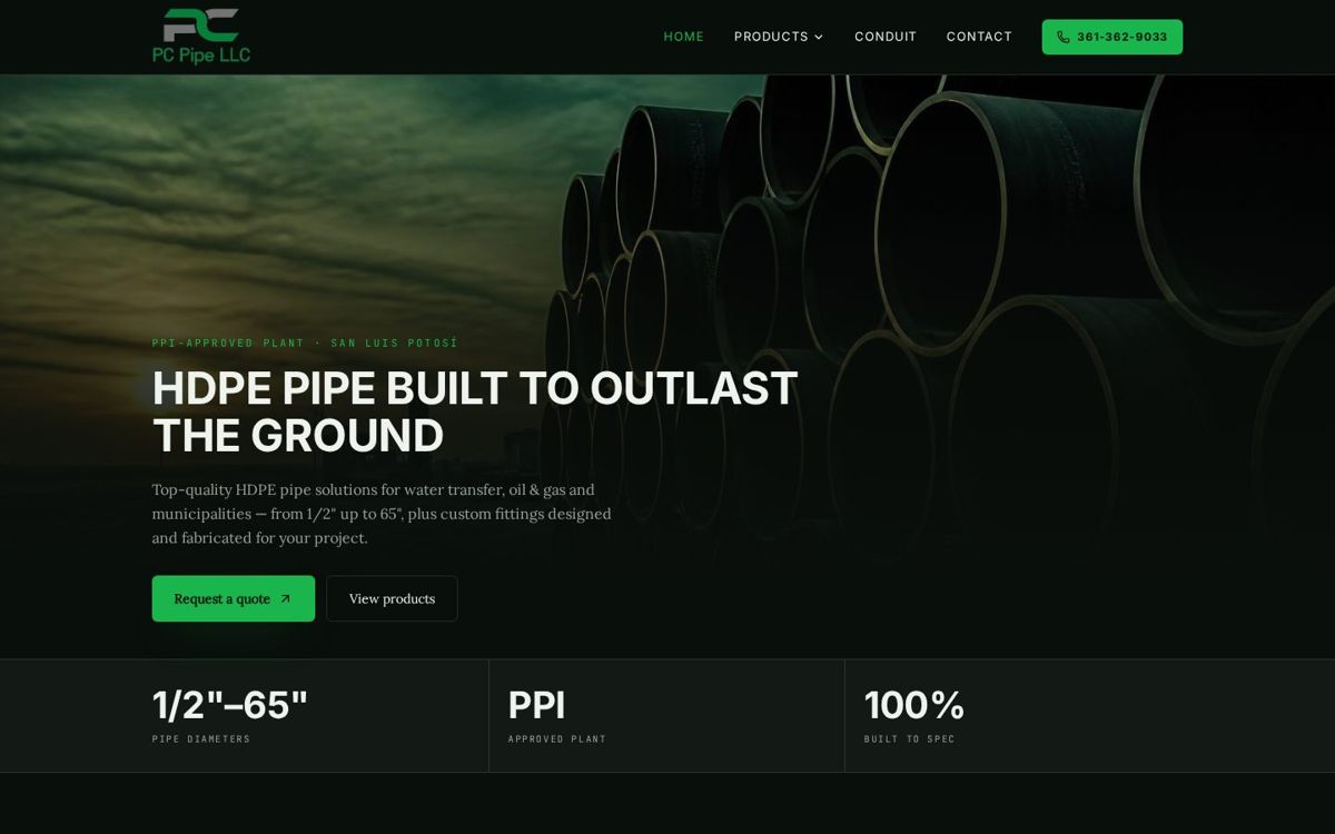 PC Pipe website on a laptop