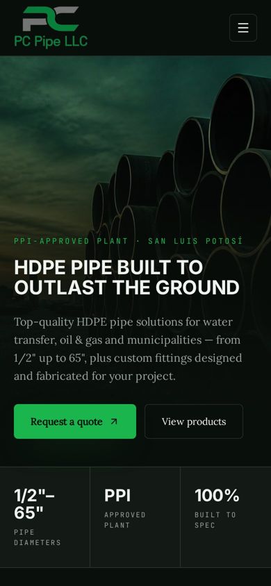 PC Pipe website on a phone